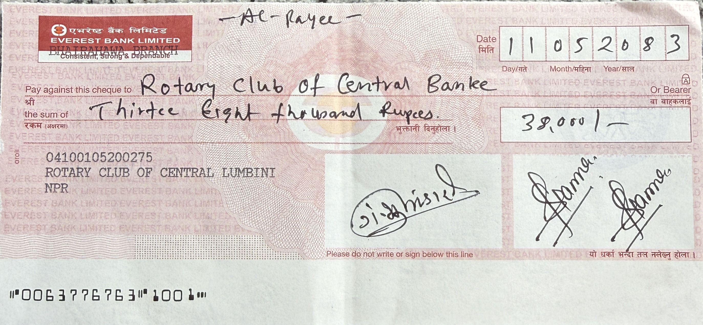 Contribution in Jajarkot Flood Relief fund of RC Central Banke